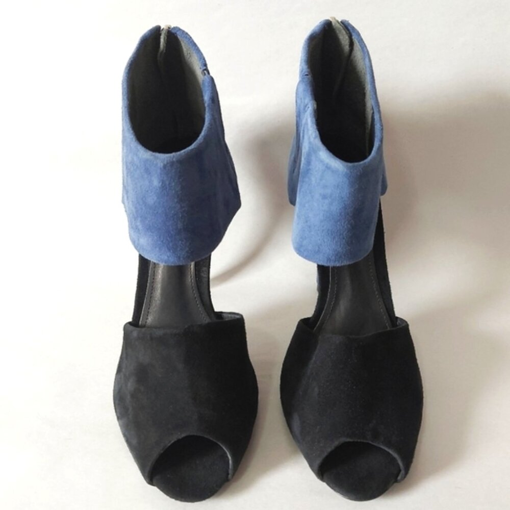 Schutz Peep-toe High Heels Size 7 Suede Colorblock Comfort Back Zipper Sandals - Picture 4 of 11